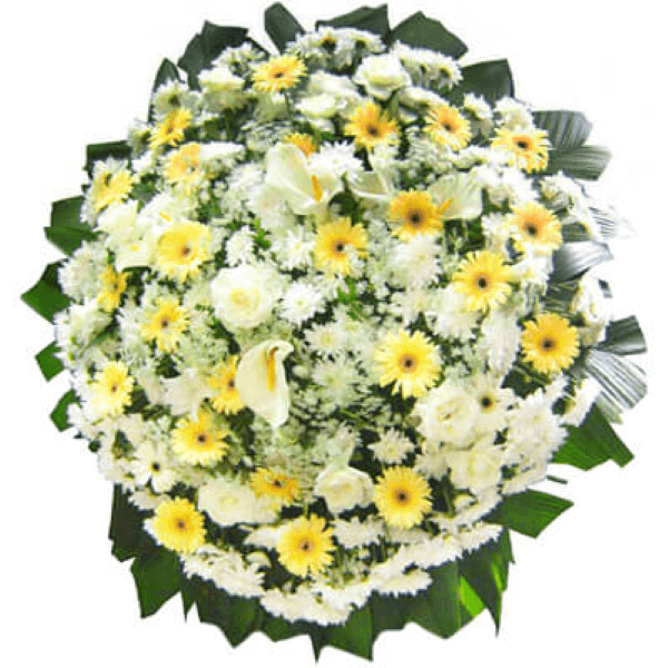 Coroa de flor, utilizada para homenagear pessoas que faleceram, geralmente é levada até o cemitério como forma de homenagem.